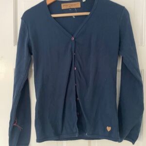 Blue V-Neck Button-Up SweaterCardigan vintage 90s betsey johnson cotton tee L